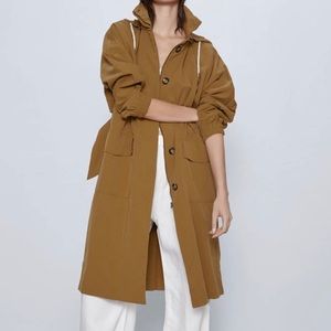 ZARA Hooded Trench, Dark Camel